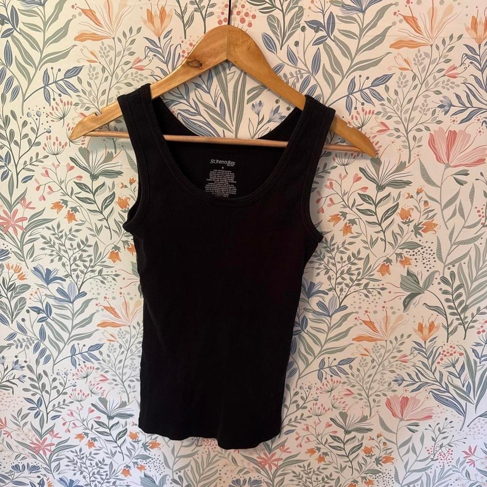 St Johns Bay Black Ribbed Tank Top Basic Essential